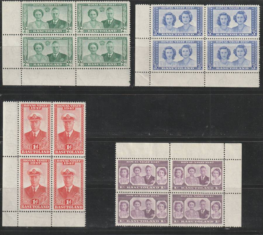 Basutuland 1947 Royal Visit set as blocks of four **
