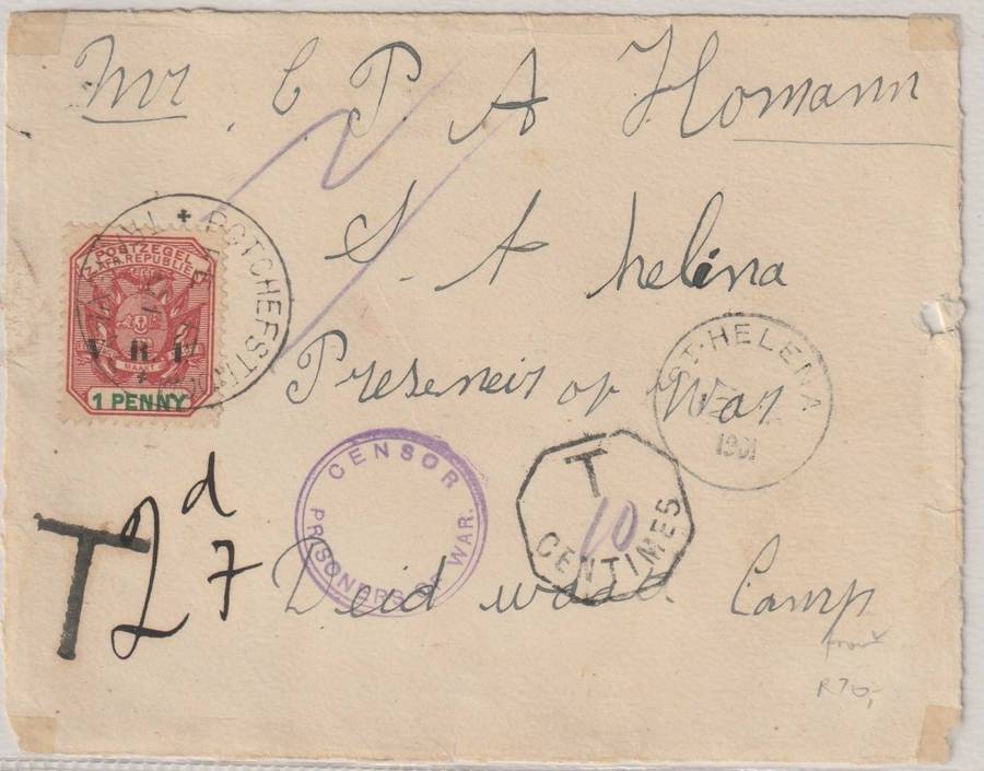 1901 Boer War POW cover front to Dead Wood Camp, St Helena.
