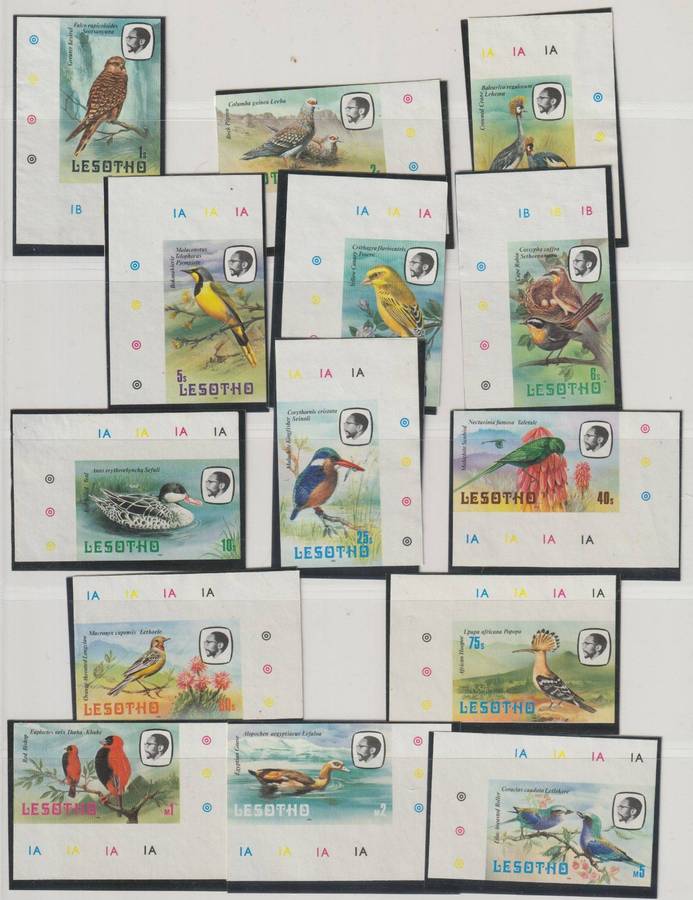 Lesotho 1981 Birds Cat# SG: 437/50, ** Corner plate number proofs. Set of 14 (ungummed)