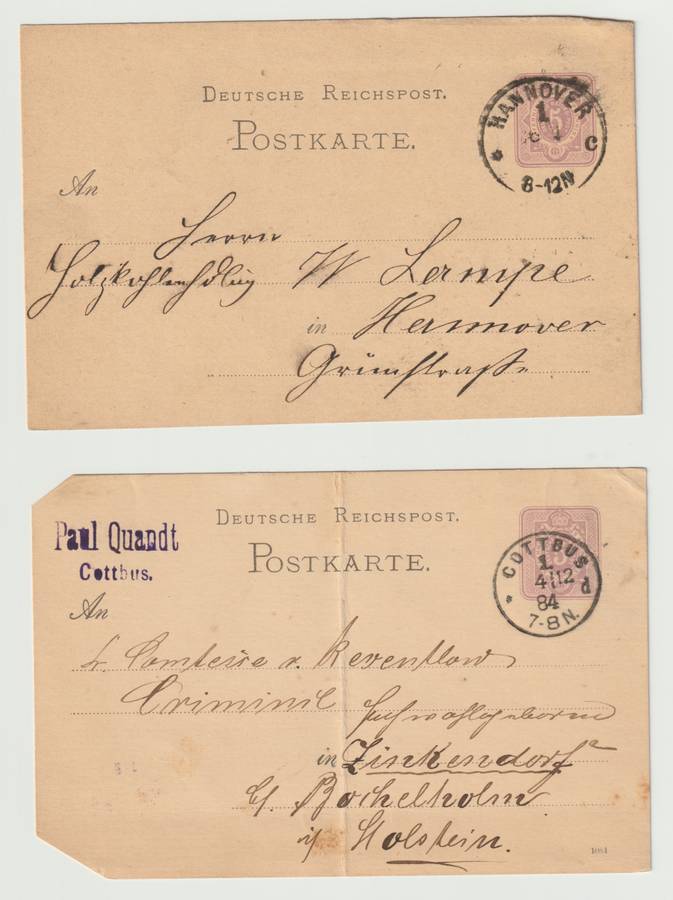 4 x Deutsche Reichs Post used postal stationary cards 1876 to 1884