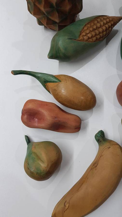 Collection of Vintage 9 (Nine) Ornamental wooden fruit and vegetables as décor pieces.