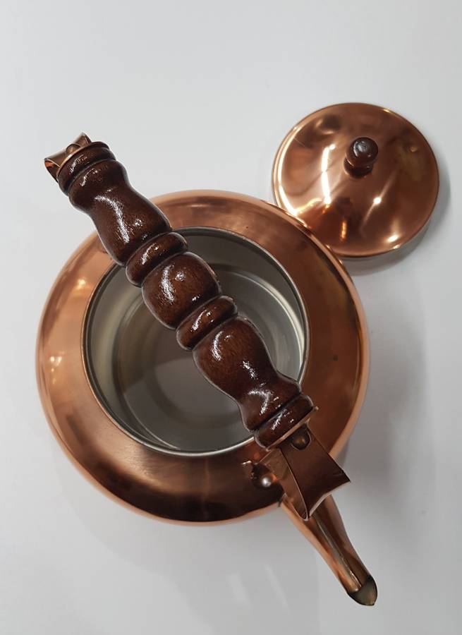 Vintage Metal Copper plated Kettle with handle, spout and lid.