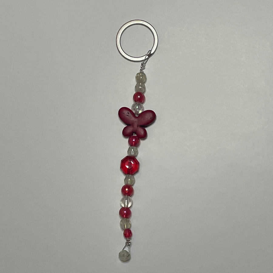 Red Stone Butterfly Key Ring
