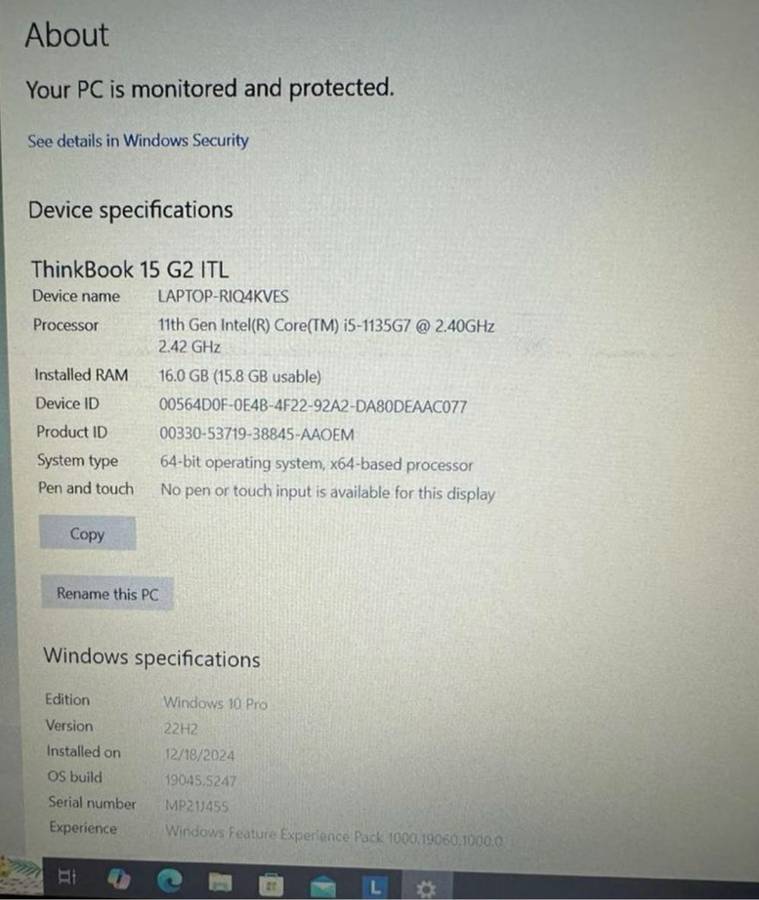 Lenovo ThinkBook 15 G2 ITL 11th Gen
