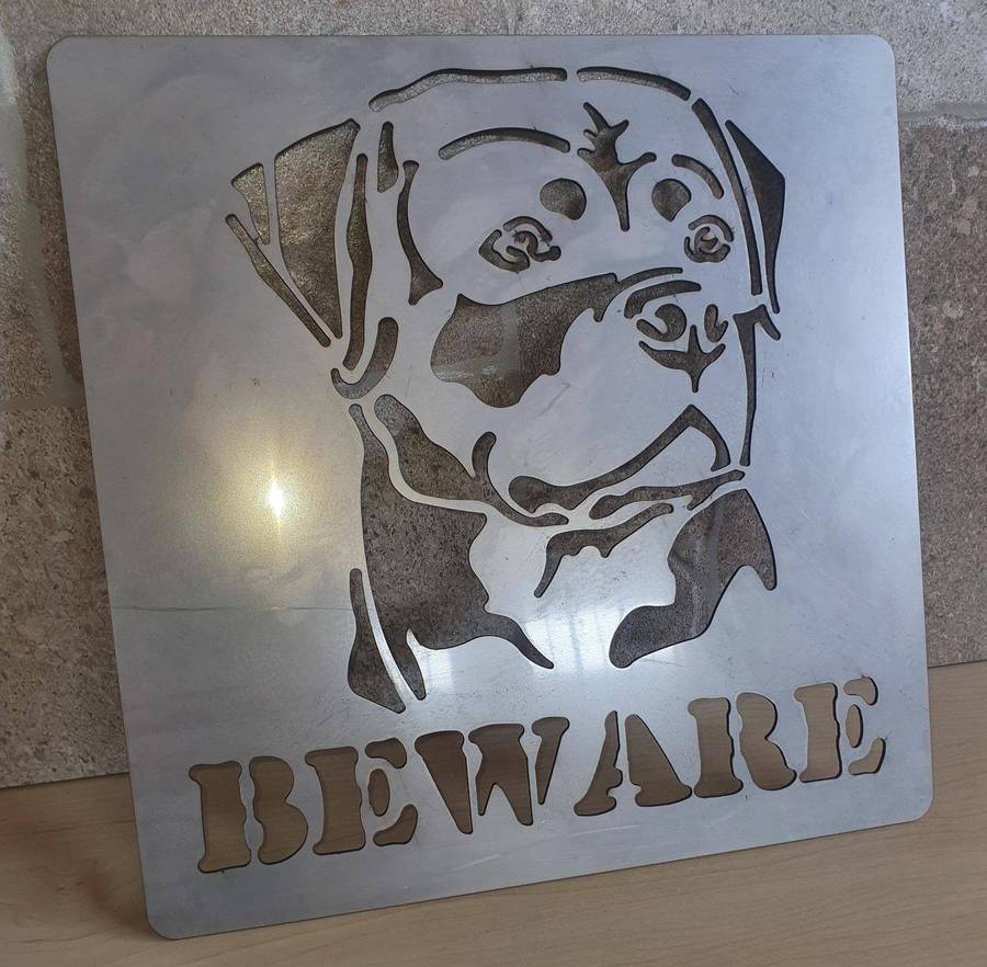 Stainless Steel beware dog Sign 30 x 30 CM