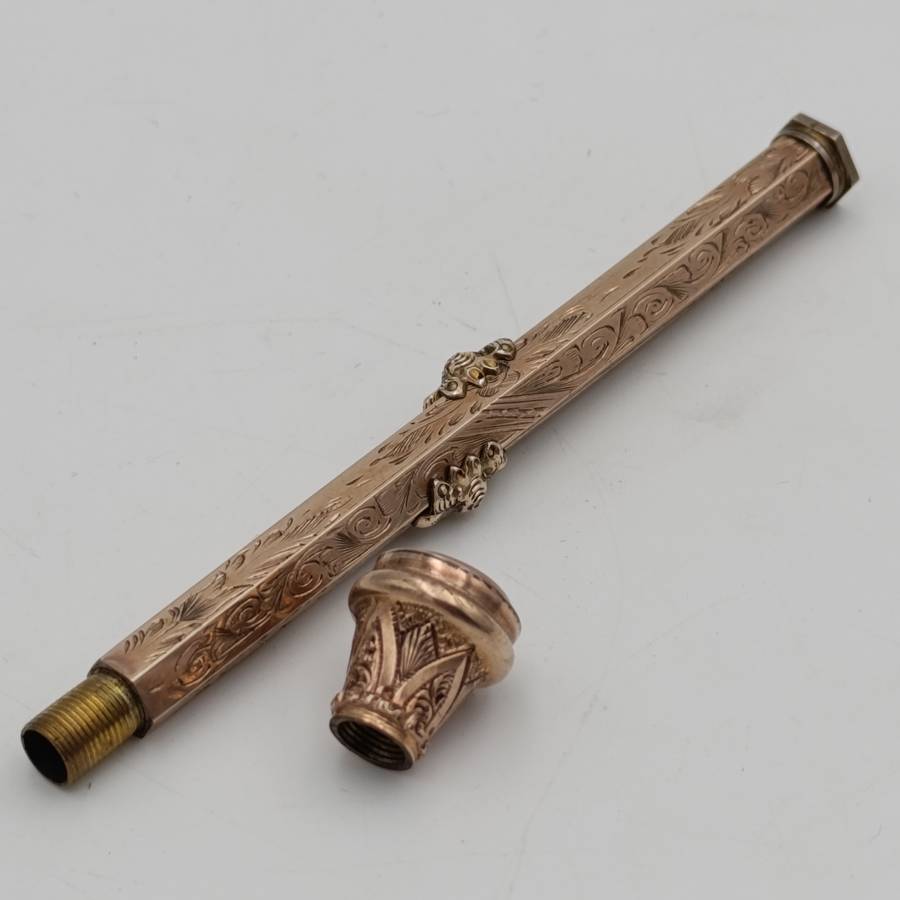 1894 Gold clad fountain pen/pencil combination with unused wax seal end in original box