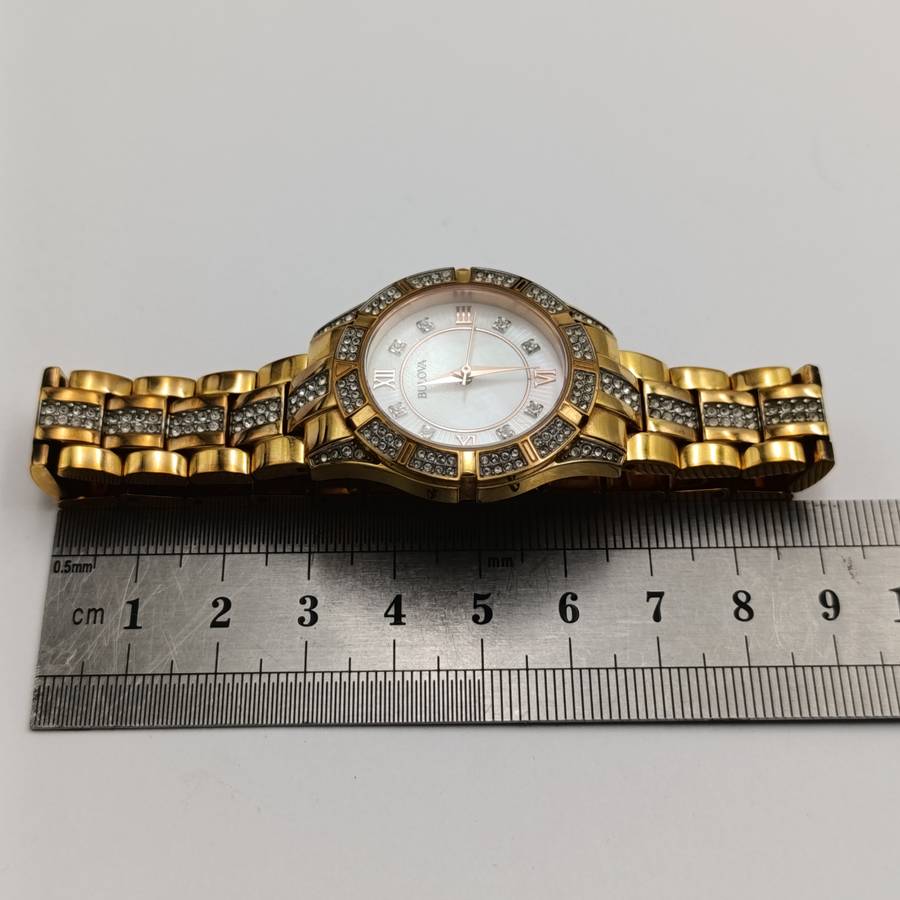 Bulova Rose Tone Crystal ladies watch in box - excellent working condition