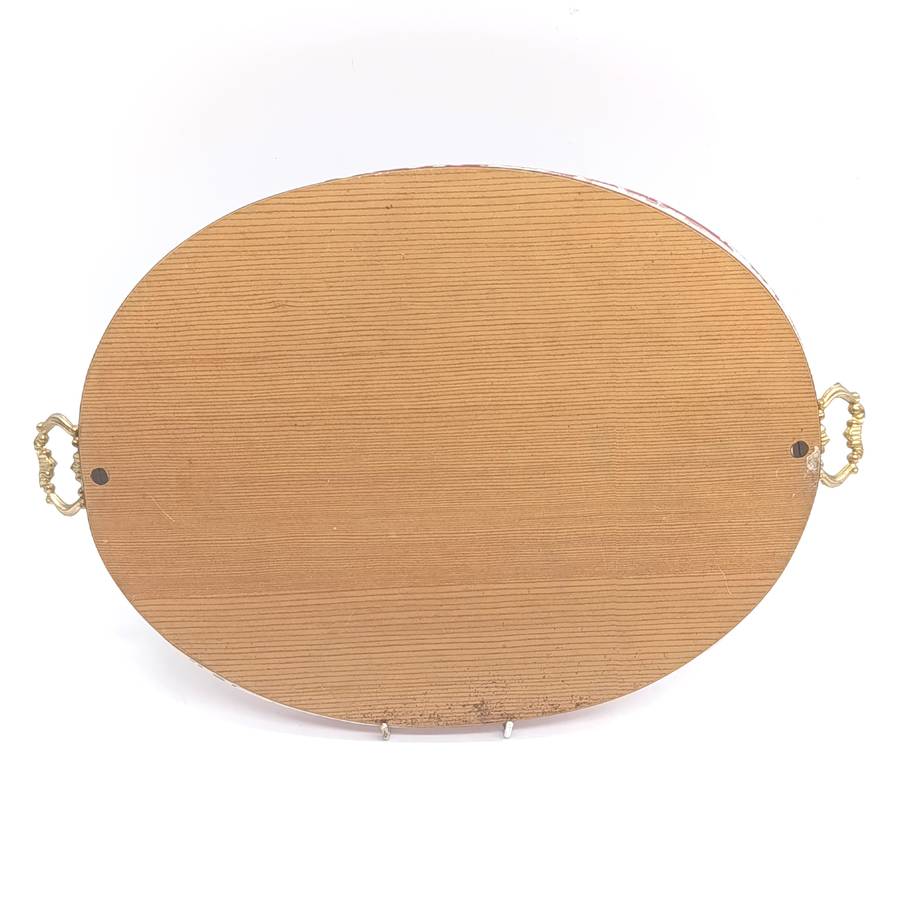 Vintage glass mirror tray with twisted Murano glass edge and brass handles