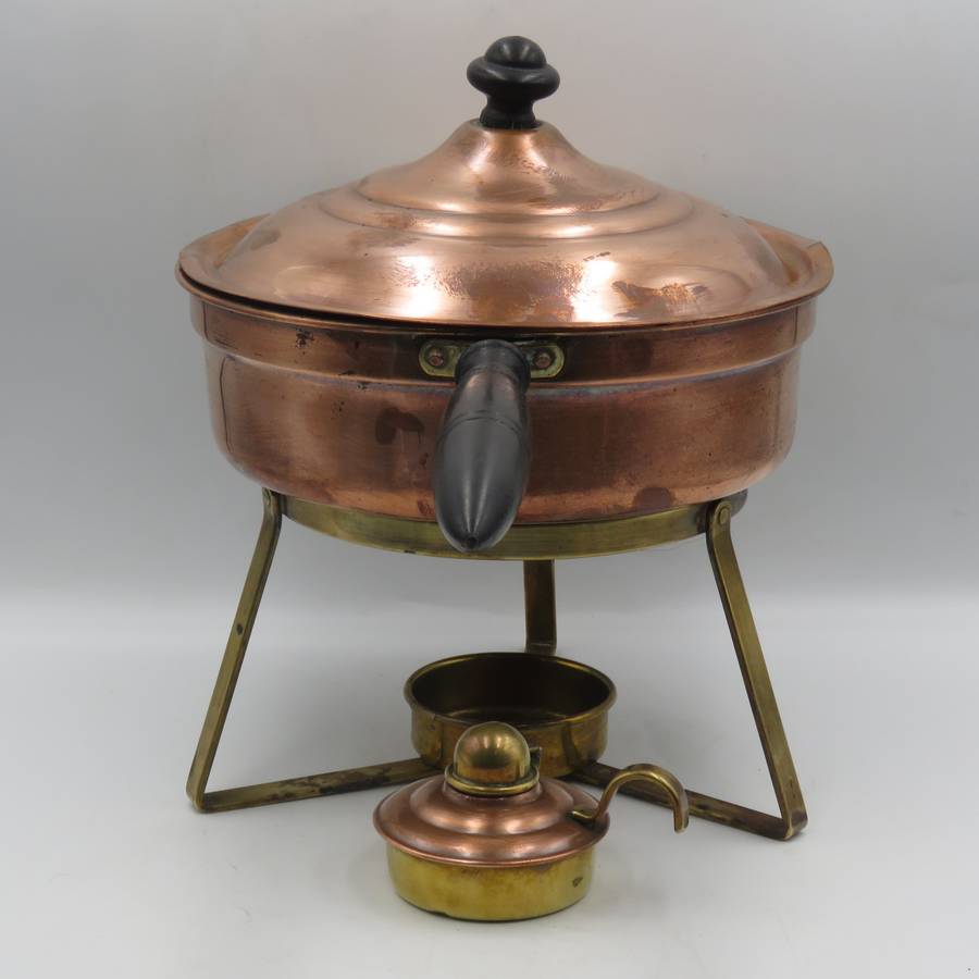 Vintage copper and brass fondue set with 6 forks