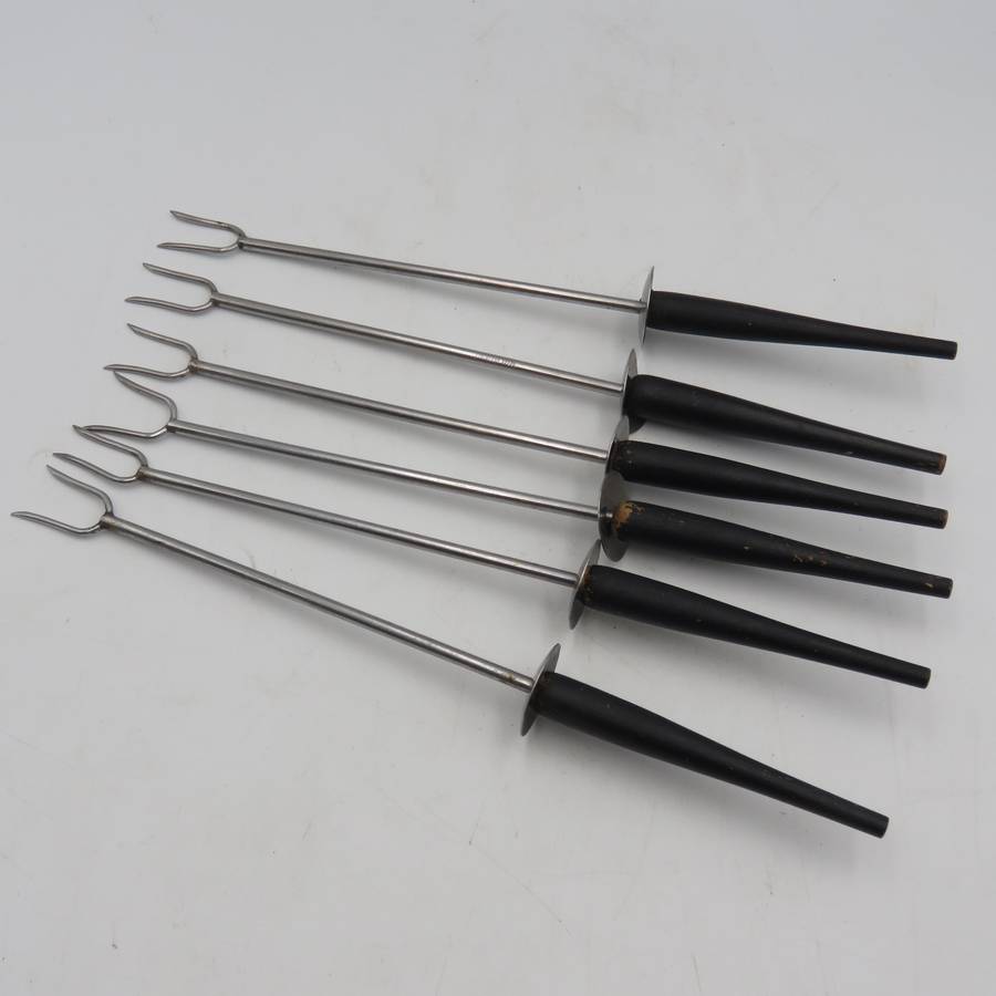 Vintage copper and brass fondue set with 6 forks