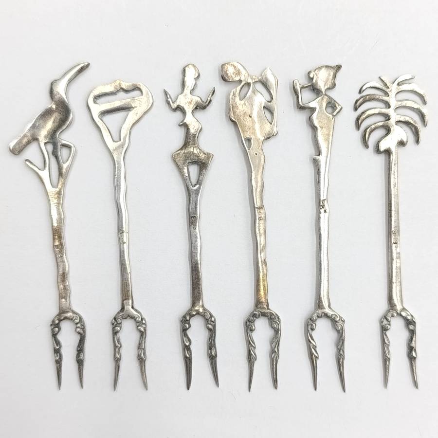 Set of 6 vintage 835 Brasilian silver pickle forks - weighs 24,0 grams
