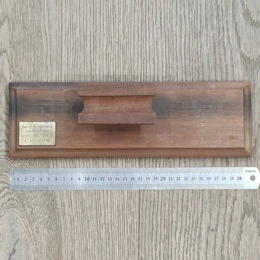 SADF 4 Recce axe trophy #031 issued to LT. W. Groenewald by officers of 4 Recce regiment