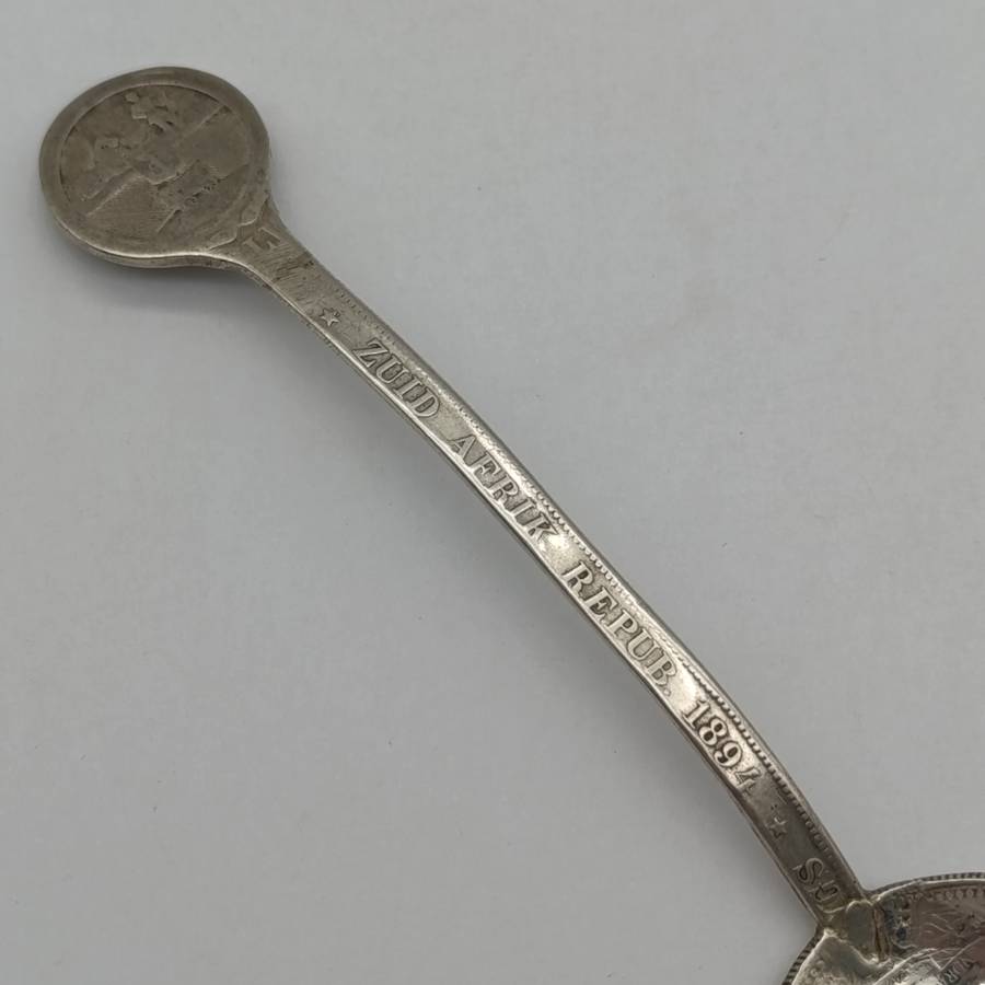 Boer War Pow prisoner of war trench art silver coin spoon by D. vd Berg P.O.W Paardeberg