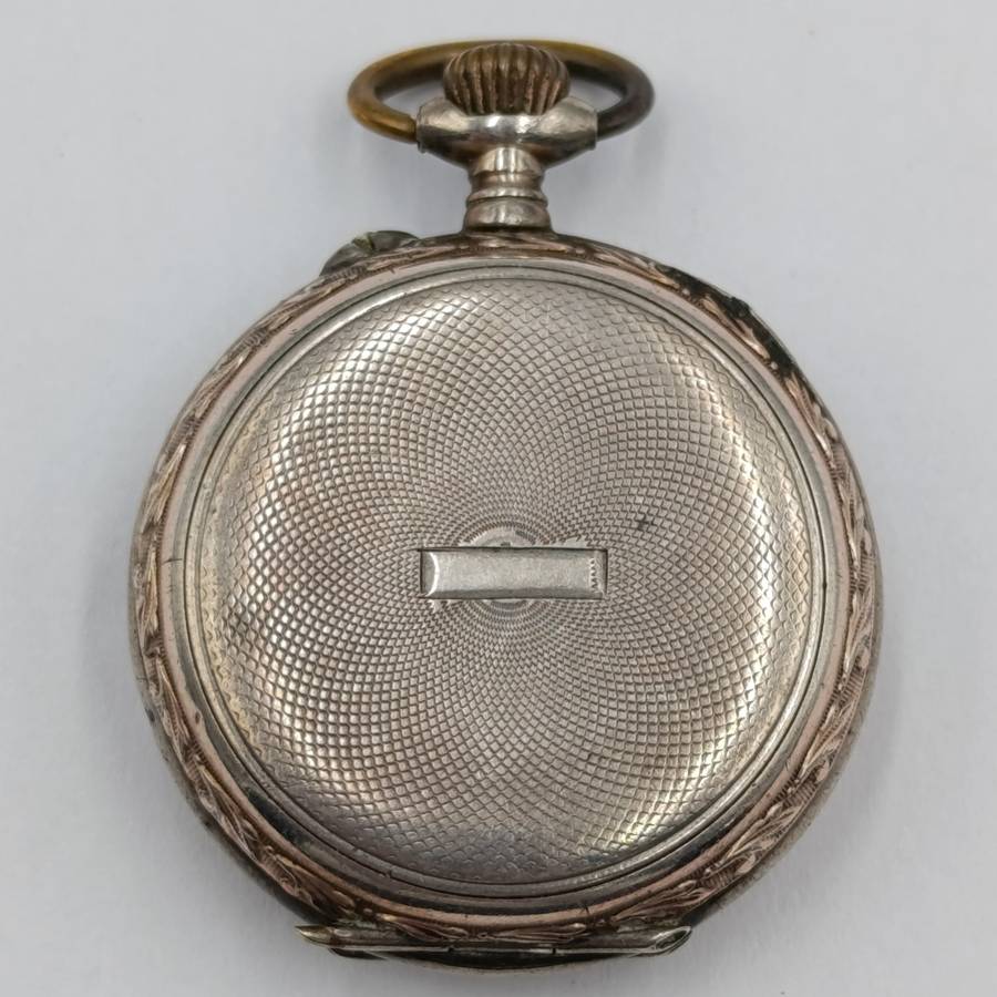 Antique 800 Silver ladies pocketwatch with gold decoration - runs and stops