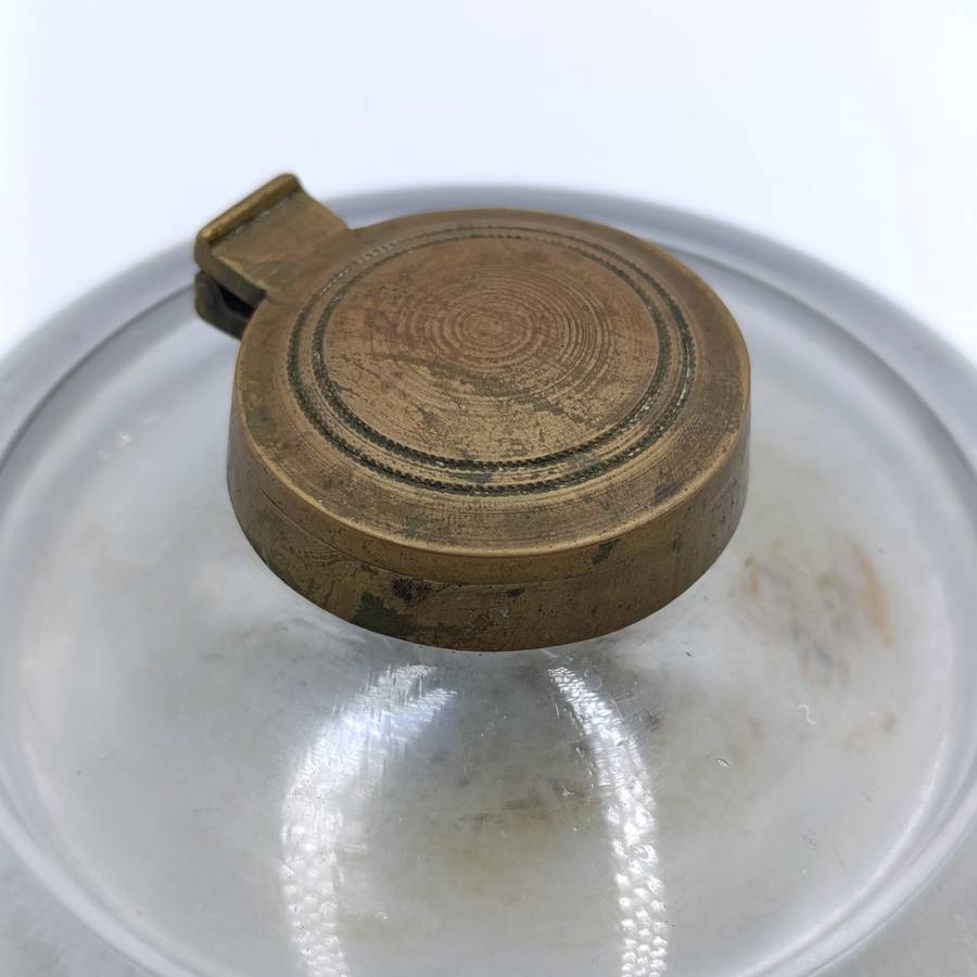Antique lead glass inkwell with copper lid