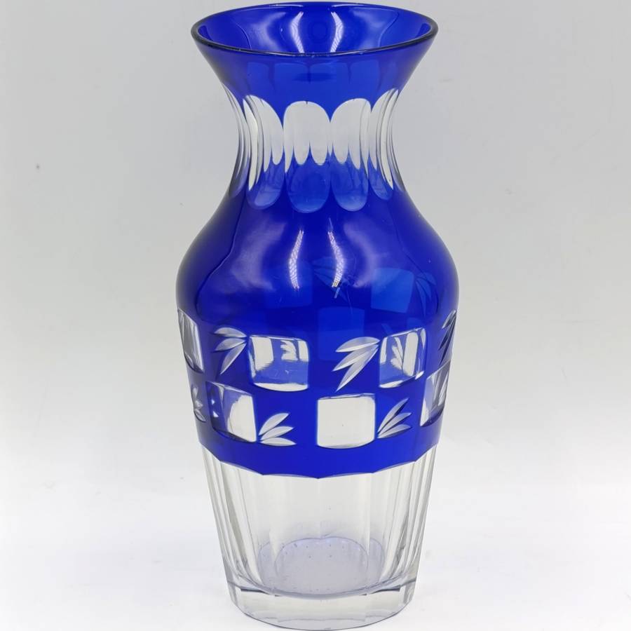 Vintage Cobalt blue cut to clear crystal vase
