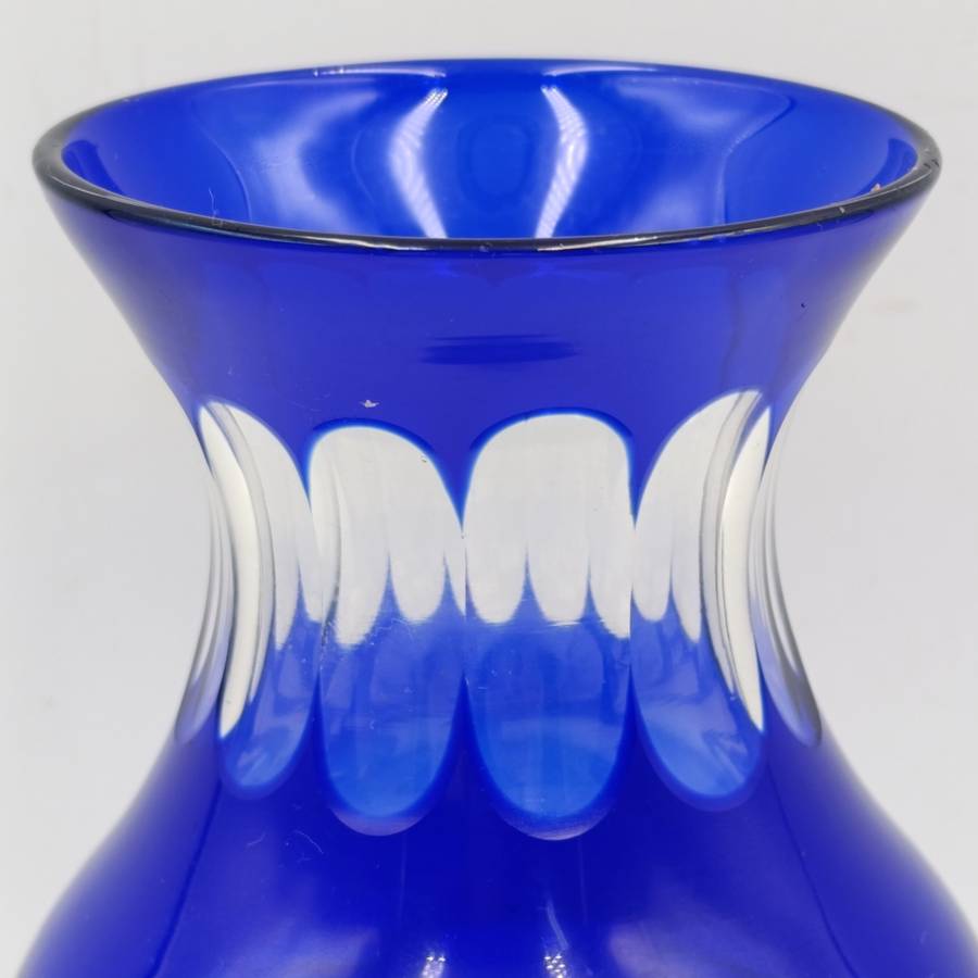 Vintage Cobalt blue cut to clear crystal vase