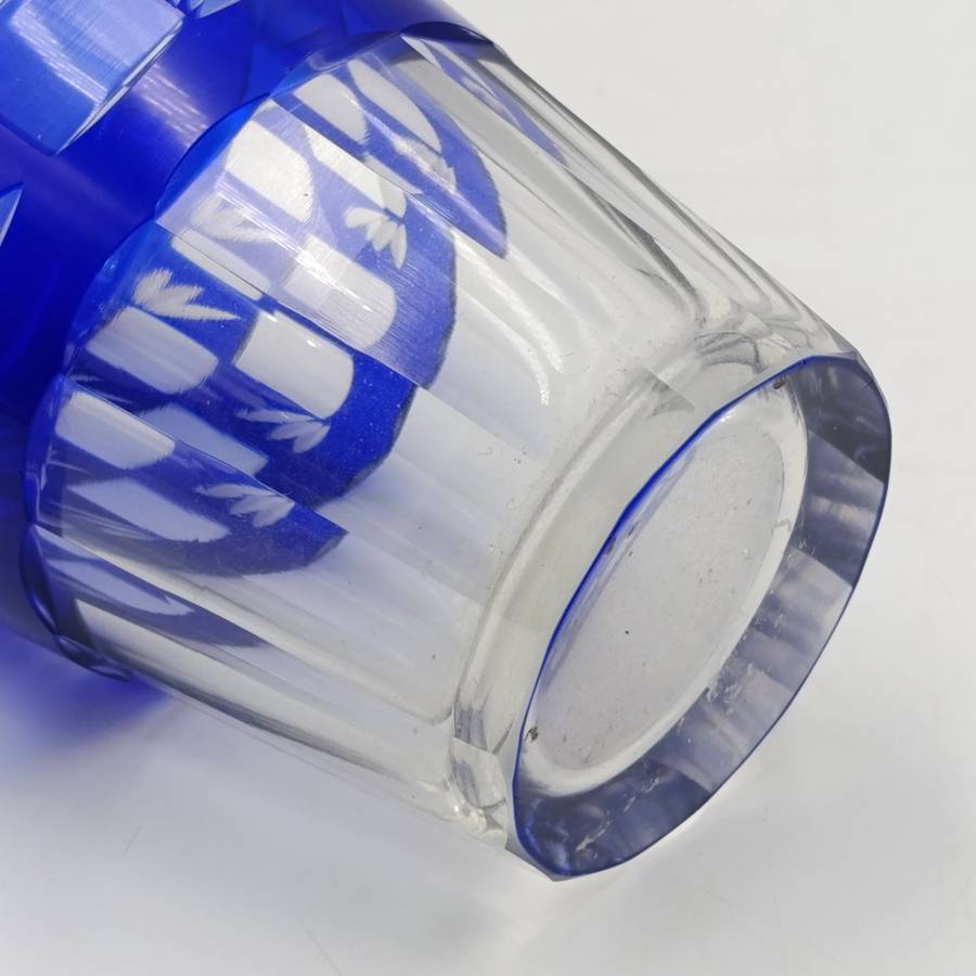 Vintage Cobalt blue cut to clear crystal vase