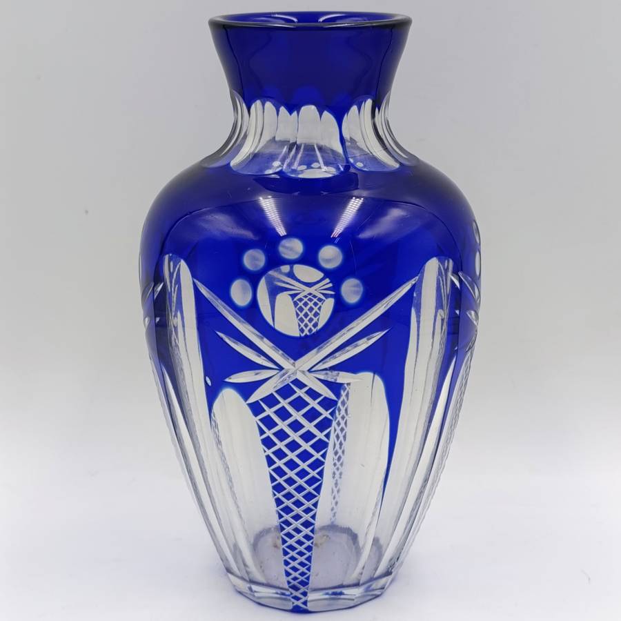 Vintage Cobalt blue cut to clear crystal vase