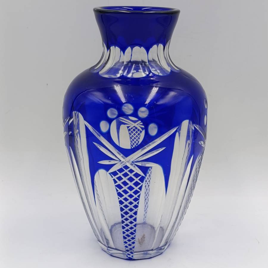 Vintage Cobalt blue cut to clear crystal vase