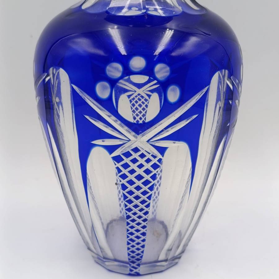Vintage Cobalt blue cut to clear crystal vase