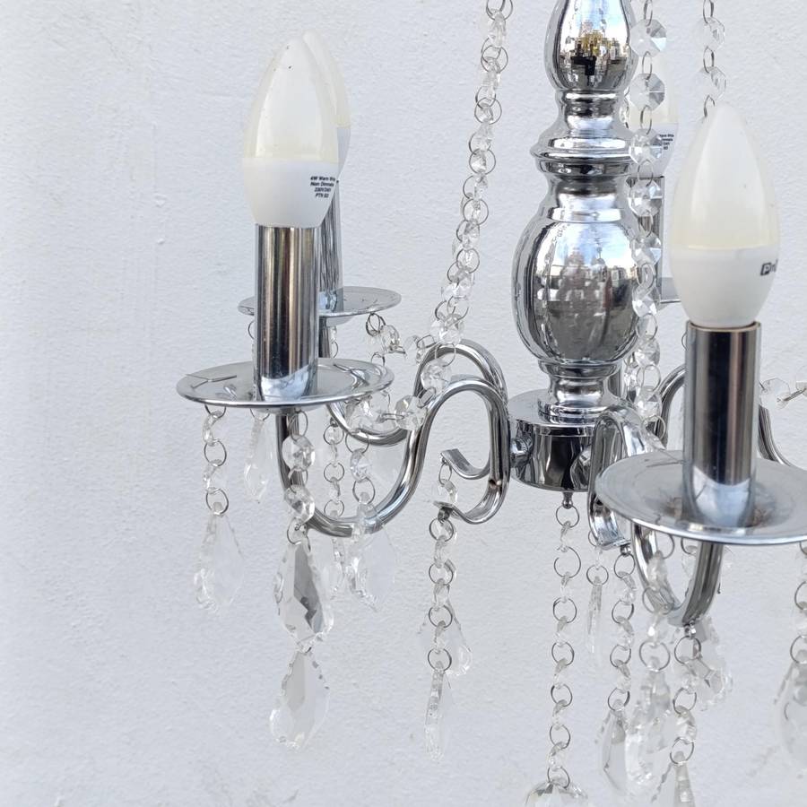 White metal Crystal-decorated 5 arm chandelier
