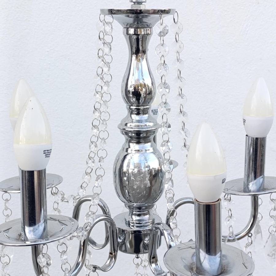 White metal Crystal-decorated 5 arm chandelier