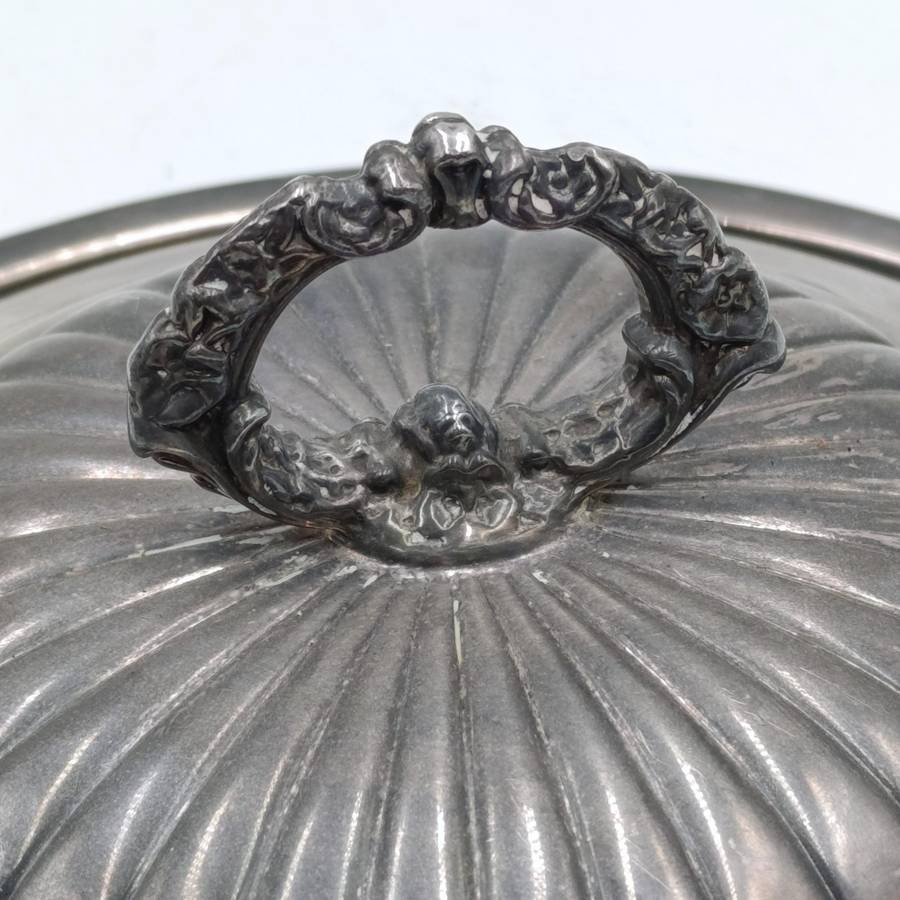 Vintage silverplated serving bowl with Pyrex glass inner and lid