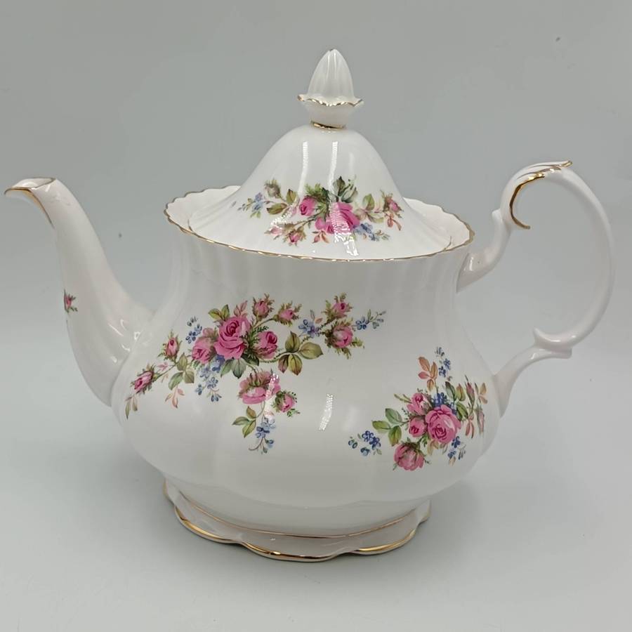 Vintage Royal Albert Moss Rose porcelain Tea Pot with Lid