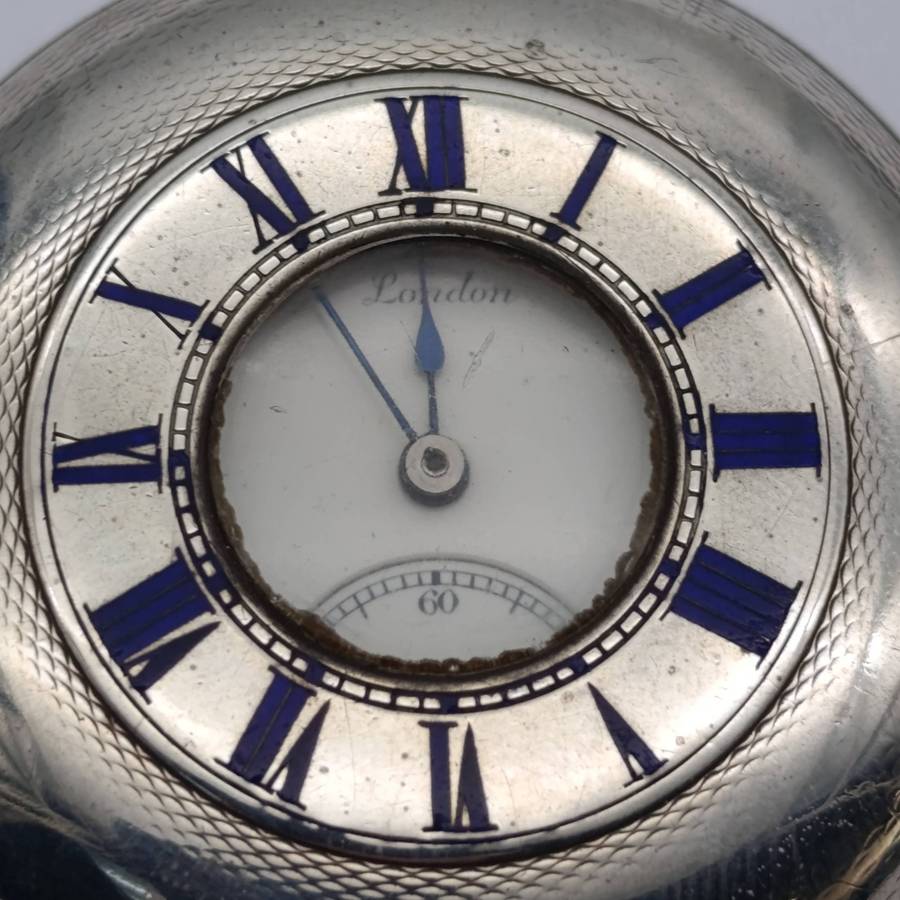 Antique hallmarked silver 1892 half hunter pocketwatch in silver front travelling case - working