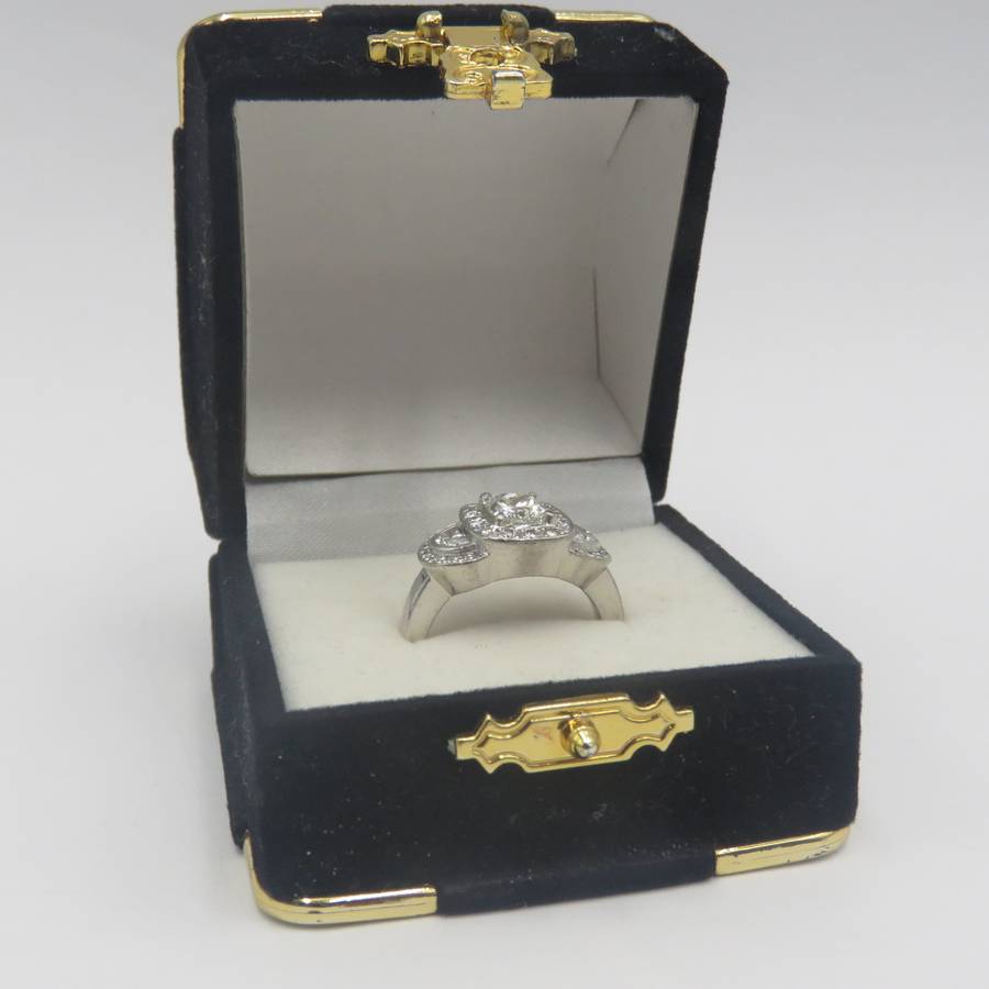 Bespoke 9kt white gold diamond ring with 1,09ct Princess cut diamond with 2 x colour D/E half moon