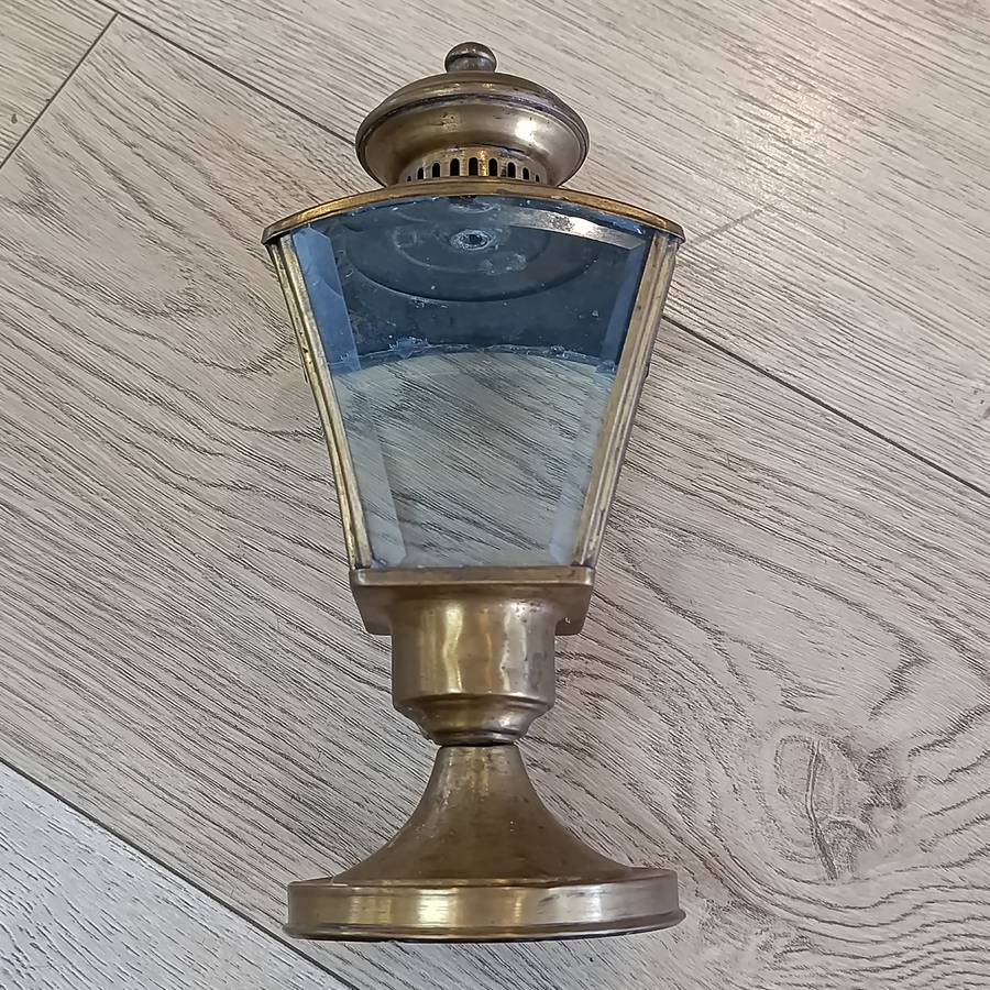 Vintage brass wall lantern with bevelled glass - no light fitting