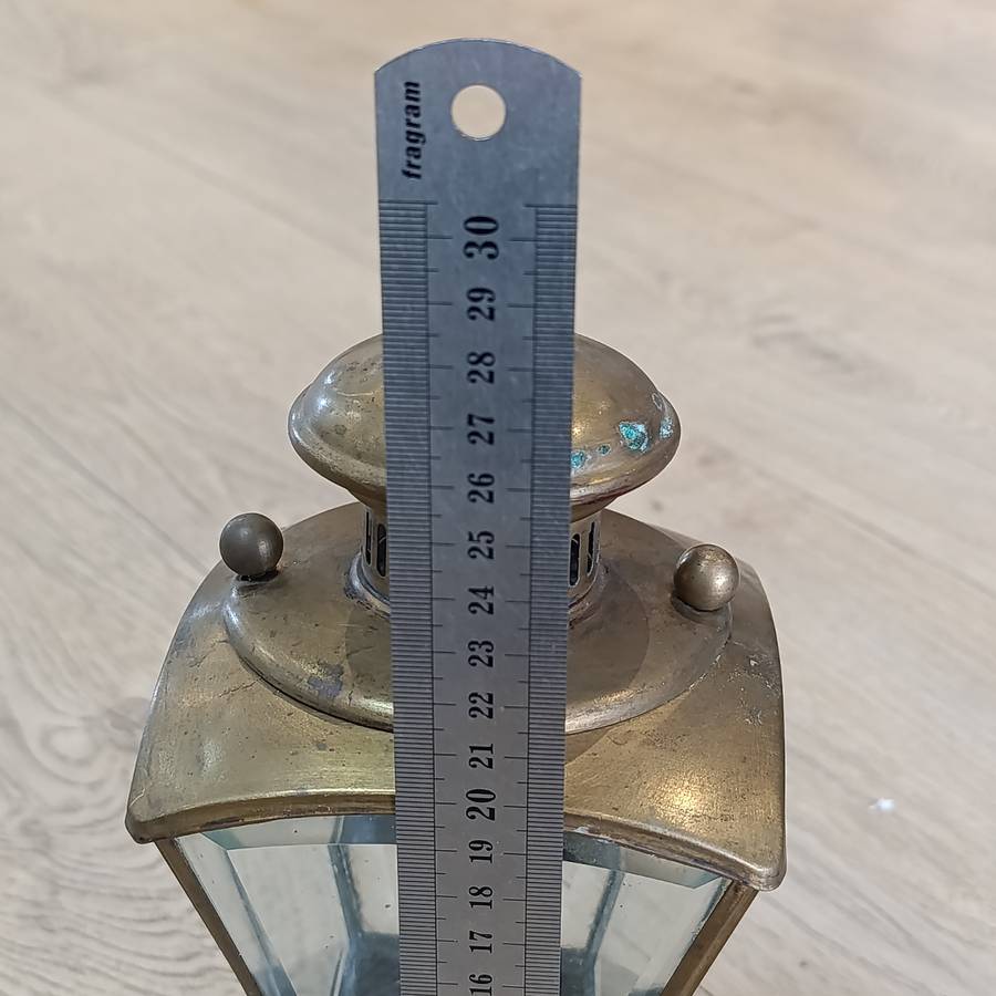 Vintage brass wall lantern with bevelled glass - no light fitting