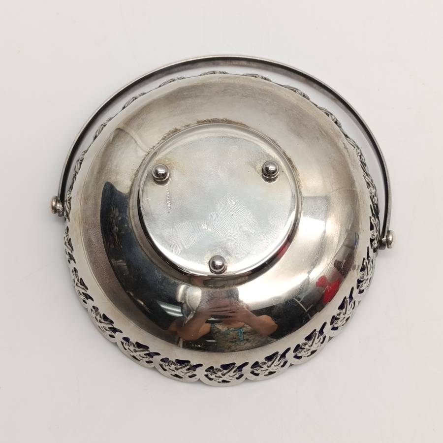 Silver-plated blue glass sweets bowl - made in England