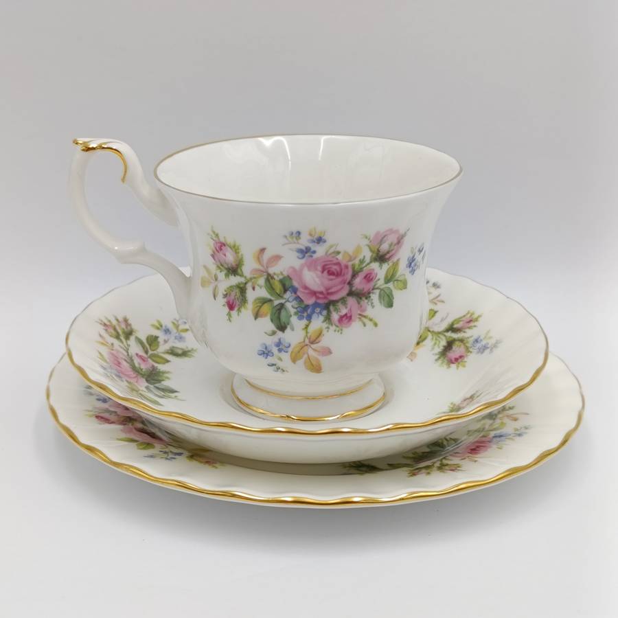 Vintage Royal Albert Moss Rose porcelain trio