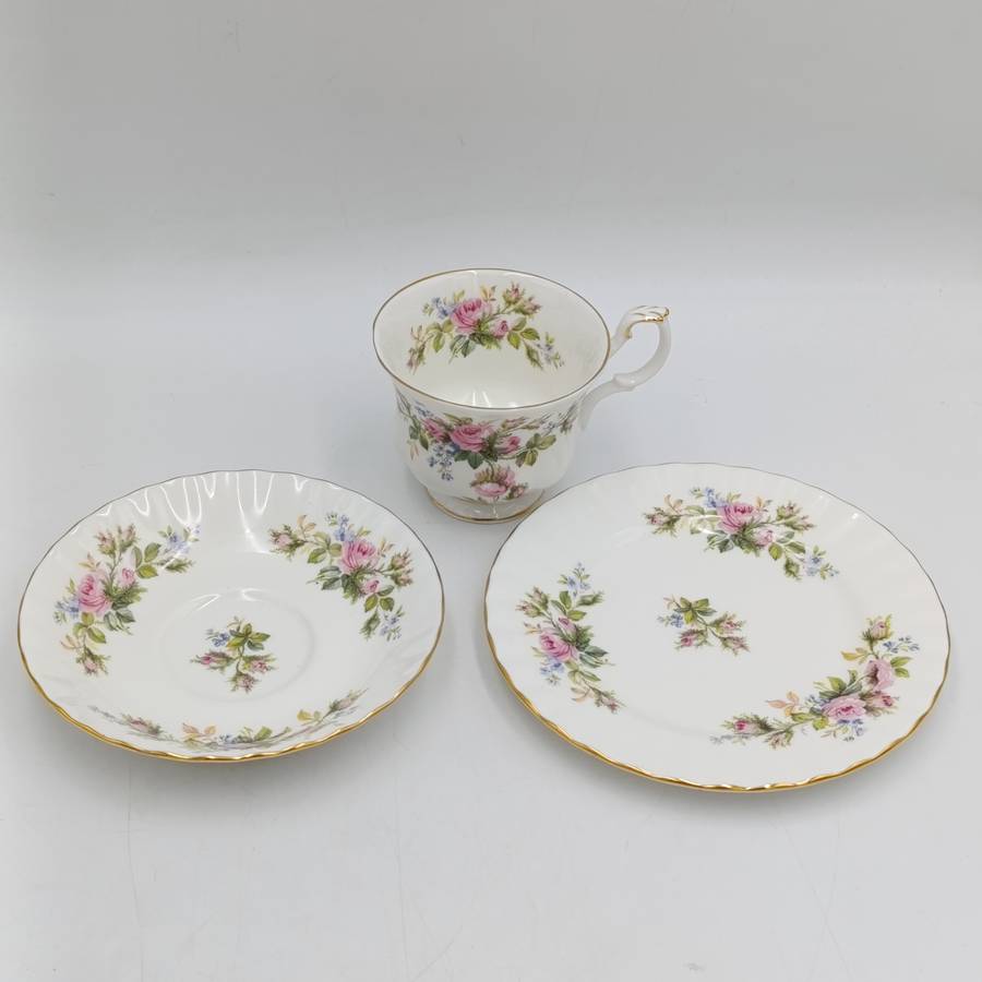 Vintage Royal Albert Moss Rose porcelain trio