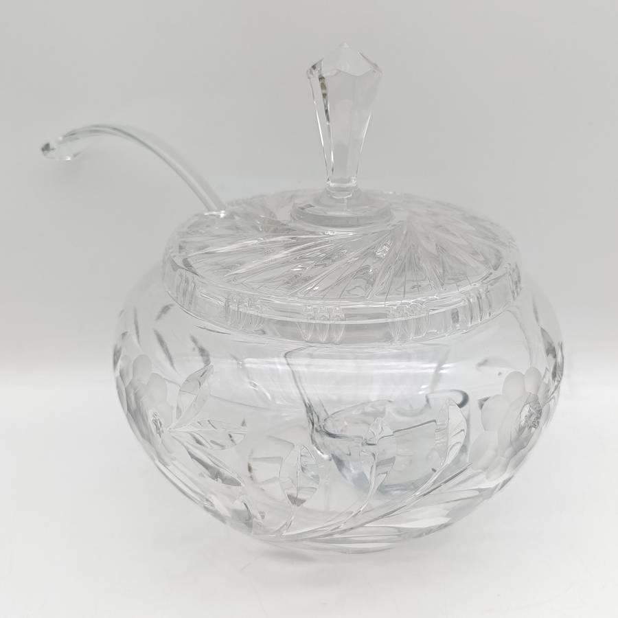 Vintage Lead crystal punch bowl with glass ladle and 10 cups