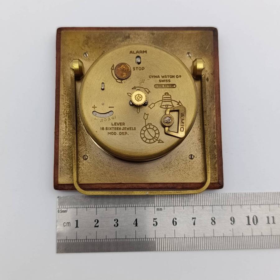 Vintage Cyma 8 Sonomatic alarm desk clock with leather surrounded - working