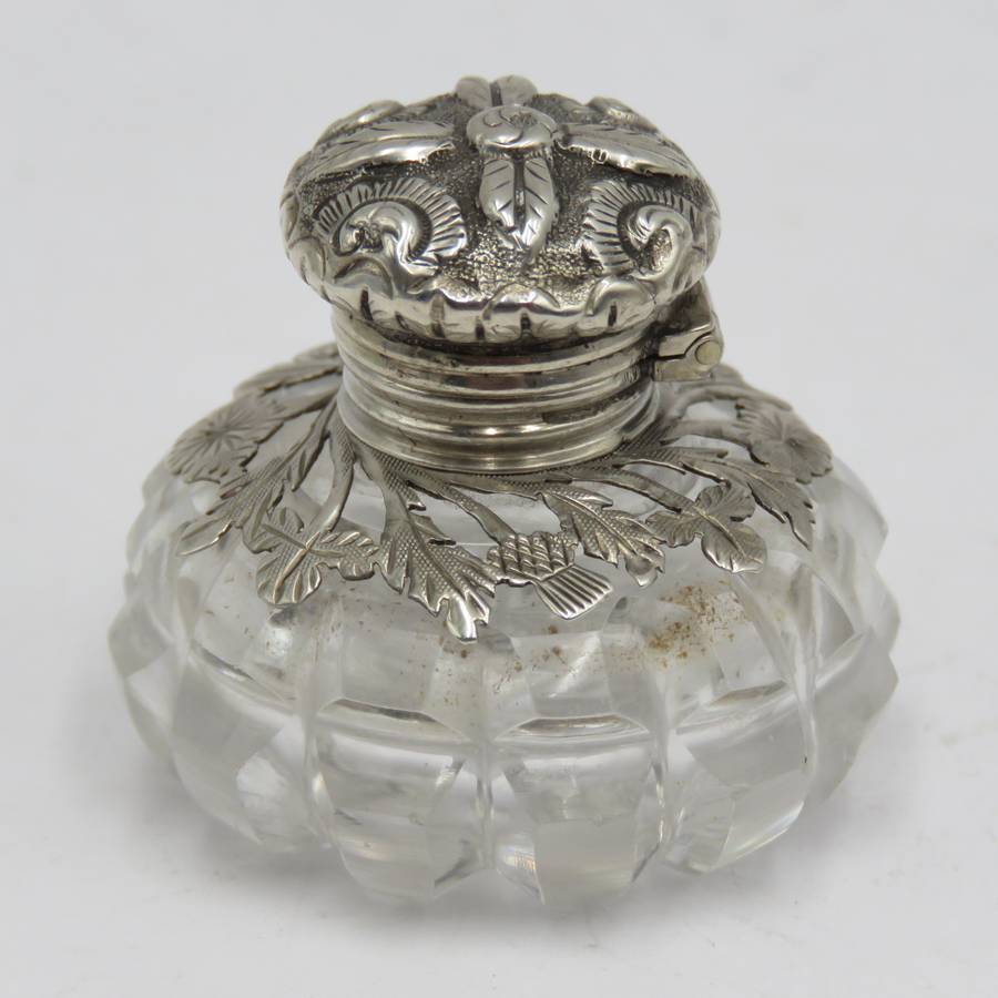 Antique sterling silver and crystal scent bottle for perfume