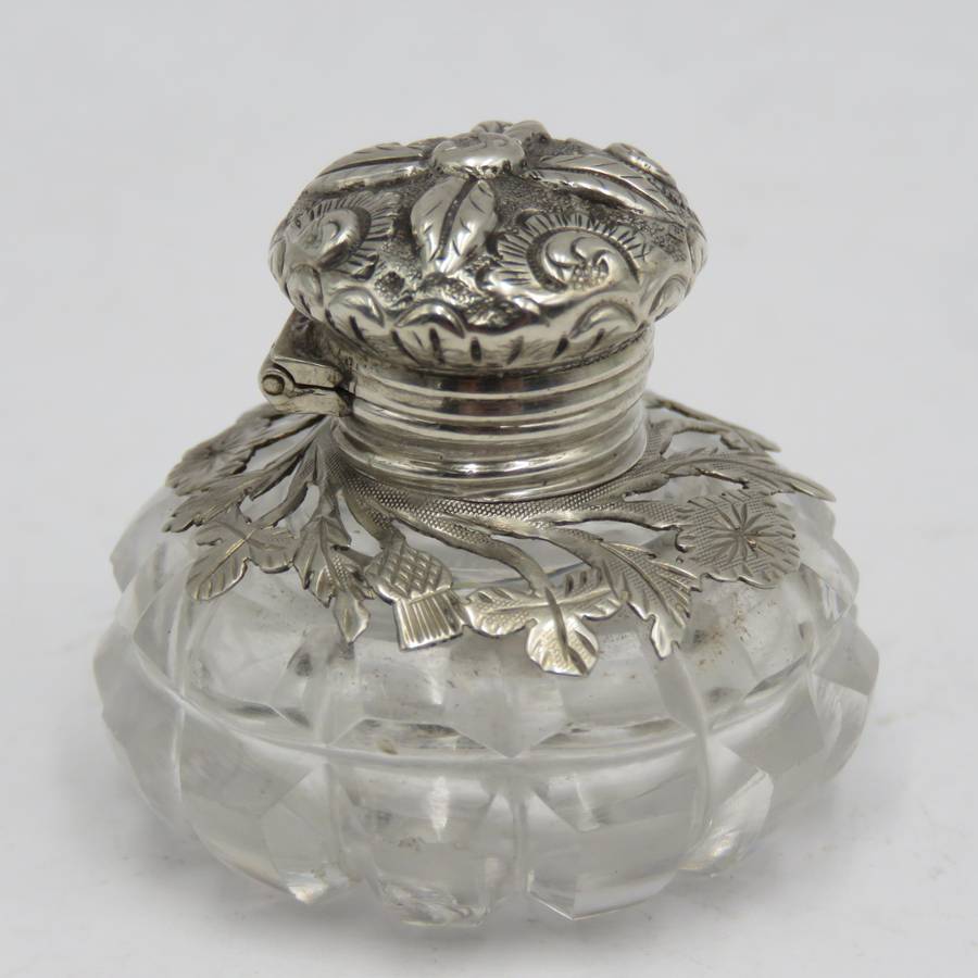 Antique sterling silver and crystal scent bottle for perfume