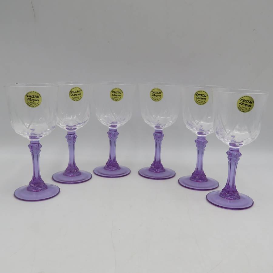 Set of 6 vintage Lilas crystal glasses in box