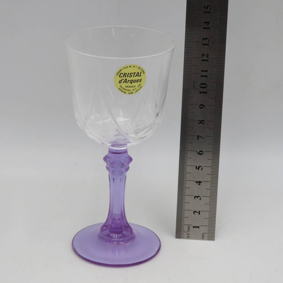 Set of 6 vintage Lilas crystal glasses in box