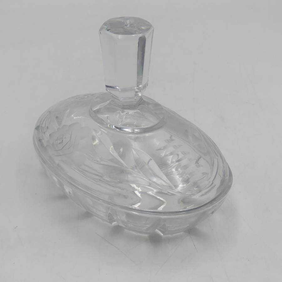 Vintage cutglass crystal dressing table trinket box