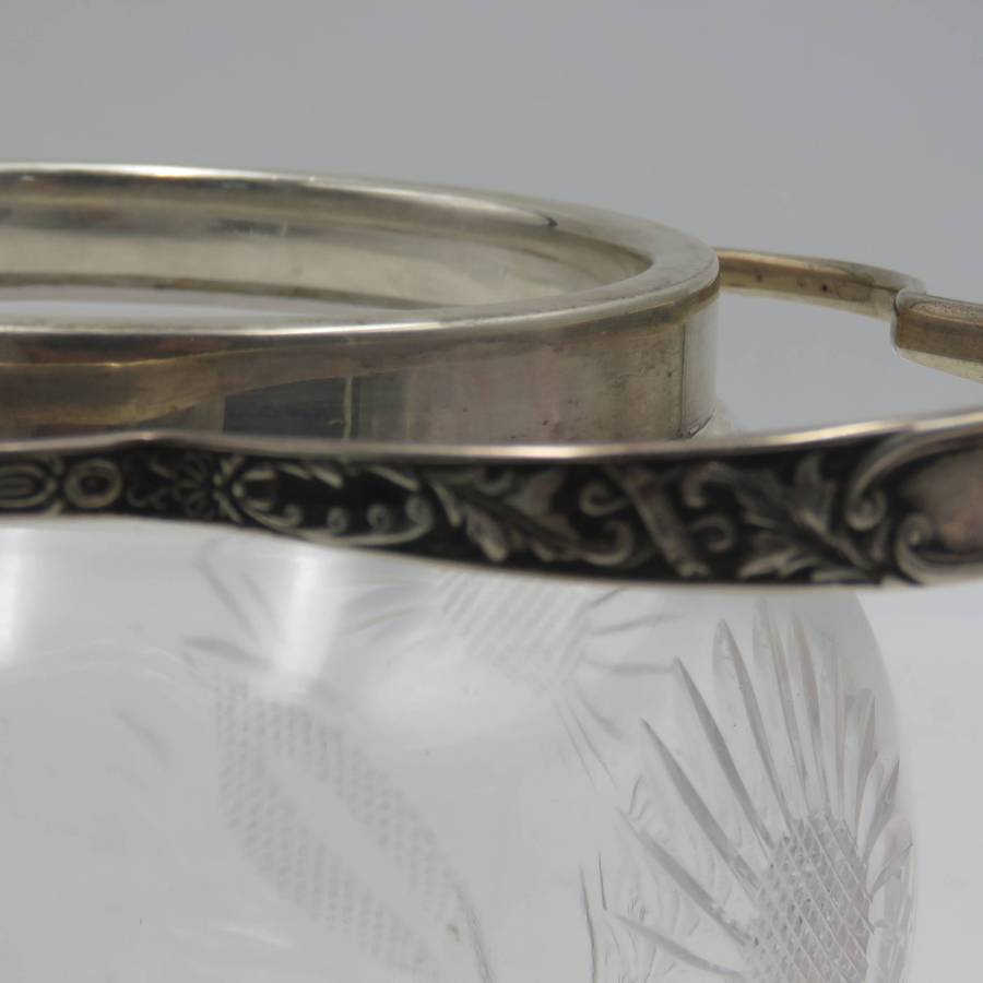 Antique Crystal cookie jar with 1907 Hallmarked silver trim and handle