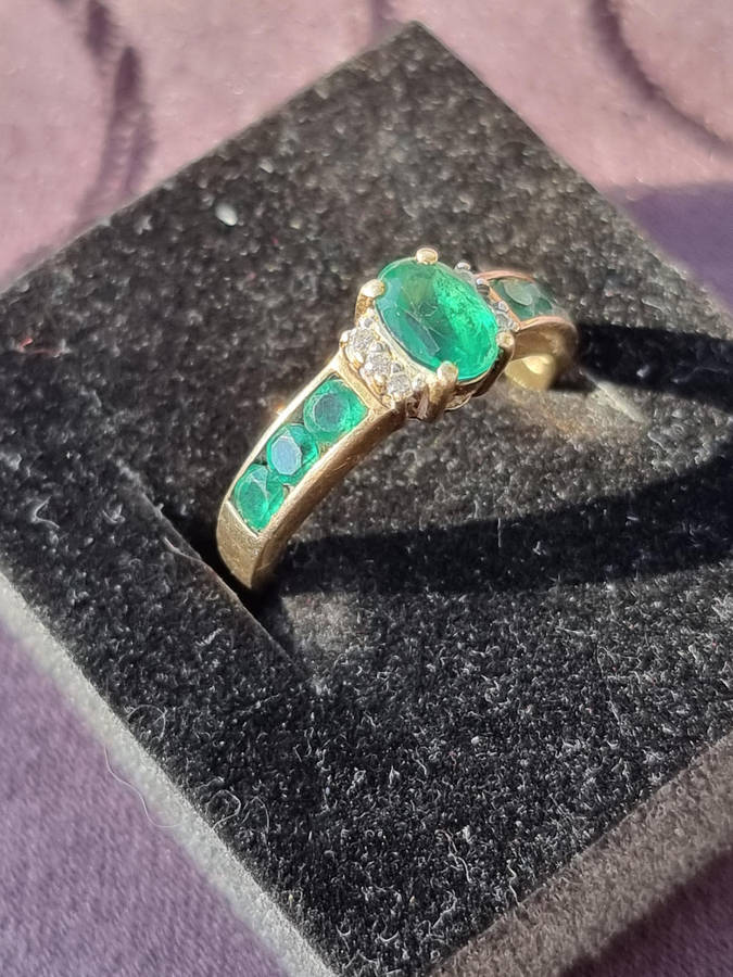 "GENUINE" Emerald and Diamond Dress Ring Set in 9CT Yellow Gold (Genuine Gold)
