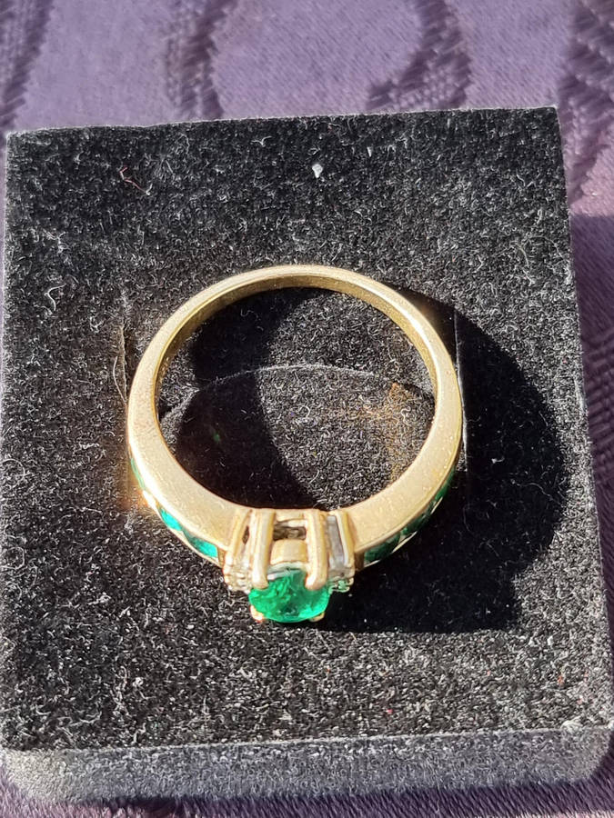 "GENUINE" Emerald and Diamond Dress Ring Set in 9CT Yellow Gold (Genuine Gold)
