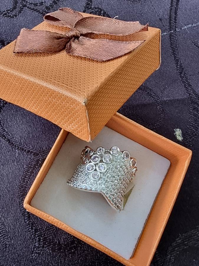 Pink and White CZ Designer 925 Sterling Silver Ring. ( Genuine Silver. )