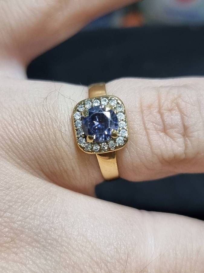 Cushion Cut Sapphire 9CT Yellow Gold Ring. ( Genuine Gold. )