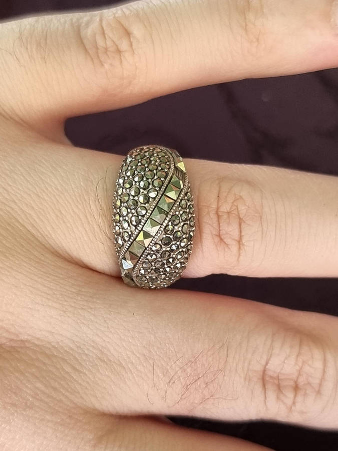 Marcasite Dome 925 Sterling Silver Ring.  ( Genuine Silver. )