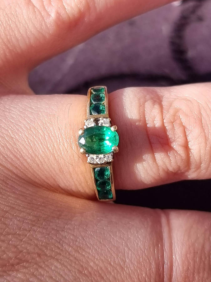 "GENUINE" Emerald and Diamond Dress Ring Set in 9CT Yellow Gold (Genuine Gold)